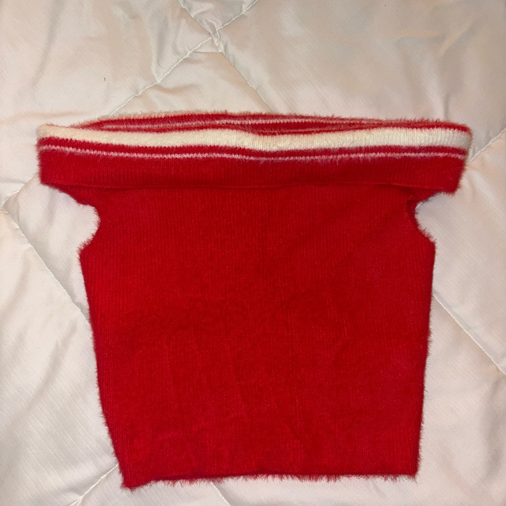 Forever 21 Red and White Off-the-Shoulder Sweater